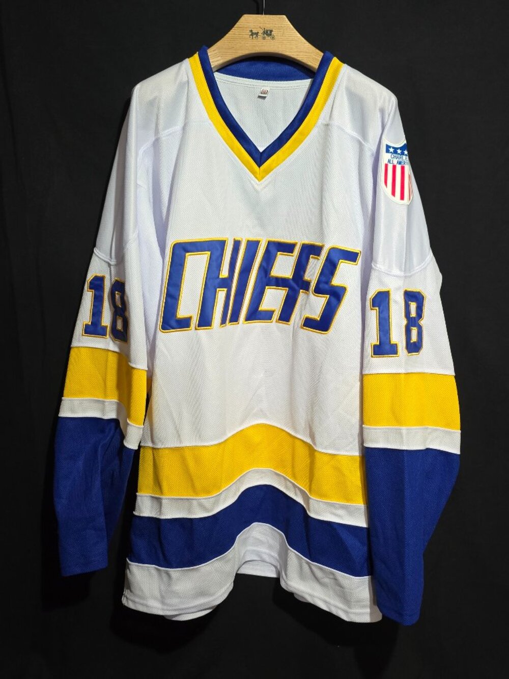 SLAPSHOT! Charleston All American CI TV CHIEFS #18 HANSON Hockey Jersey - Sx XL*